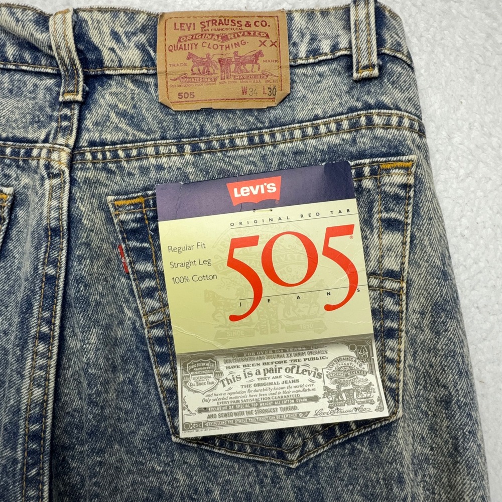 Vintage Levis 505 Mens 34x30 Acid Wash Straight Leg Jeans Made in USA 505-0209